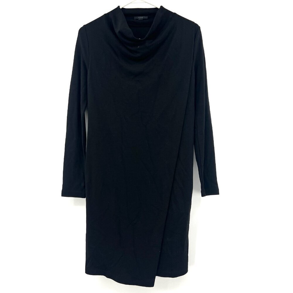 COS Draped Front Cowl Neck Black Long Sleeve Mini Dress Women's XS
